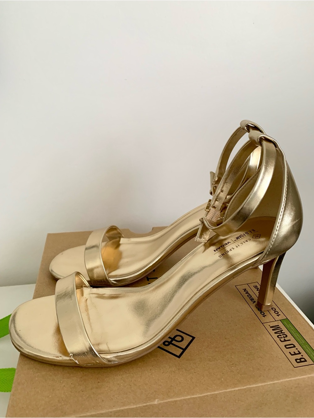 le chateau Metallic Gold Open-Toe Ankle-Strap Stiletto Sandals